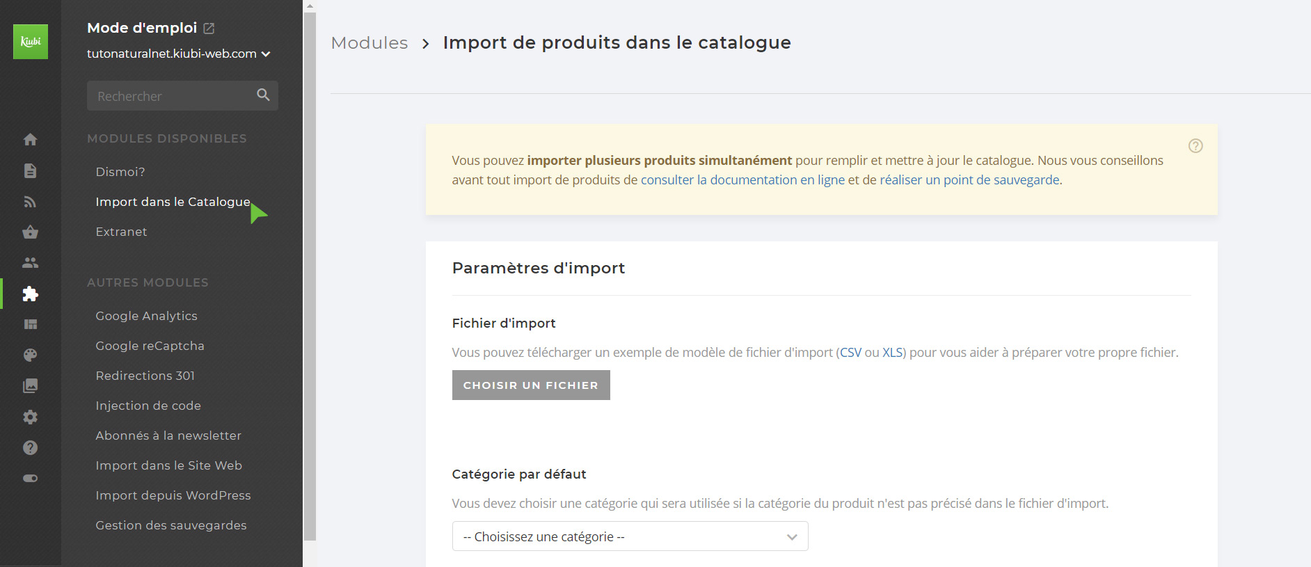 Capture : import catalogue