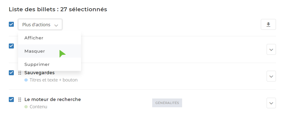 Capture : actions groupées